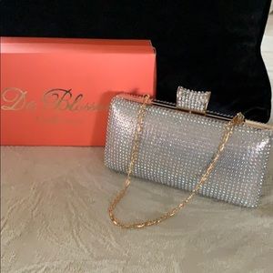 Nude sparkle evening purse with short/long chain